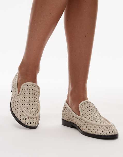 Topshop – Connor – Loafer aus gewobenem Leder in Wollweiß - view 1
