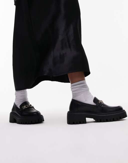 Topshop - Connor - Mocassini neri con suola spessa e finiture oro, 4 di 4