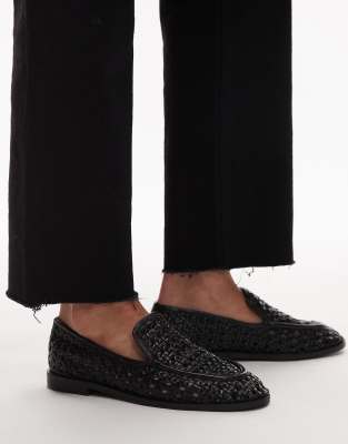 Connor real leather woven loafers in black