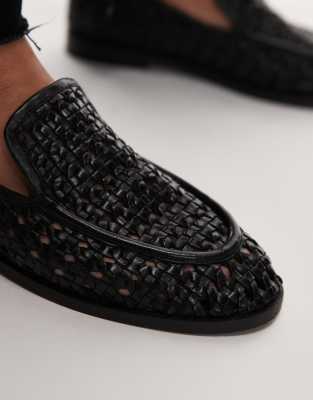 Topshop Connor real leather woven loafers in black
