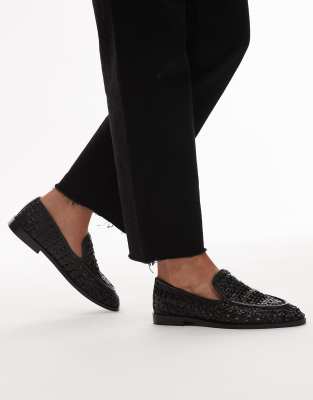 Topshop Connor real leather woven loafers in black