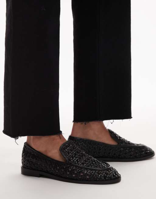 Topshop – Connor – Svarta, vävda loafers i läder