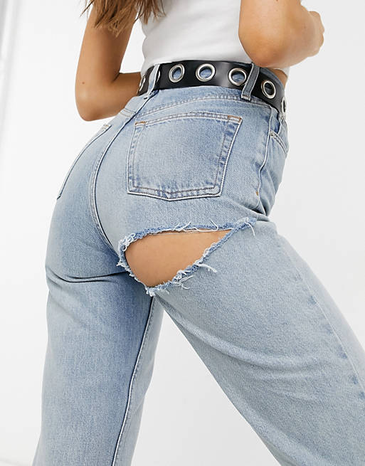 Topshop considered black-rip jeans in bleach blue