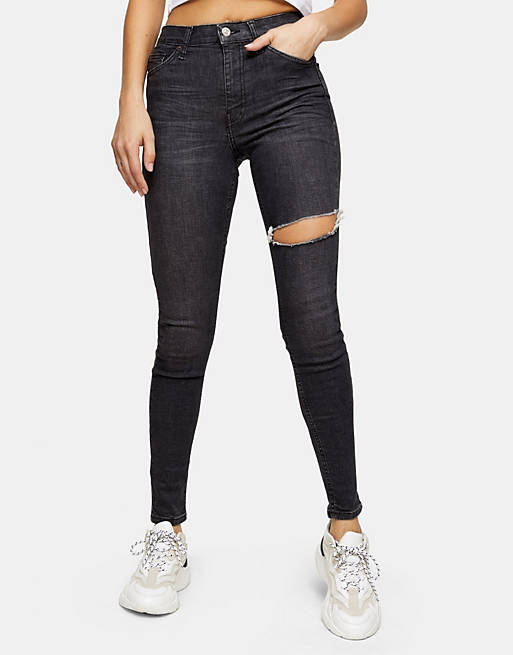 Topshop Considered ripped Jamie stretch skinny jeans in black