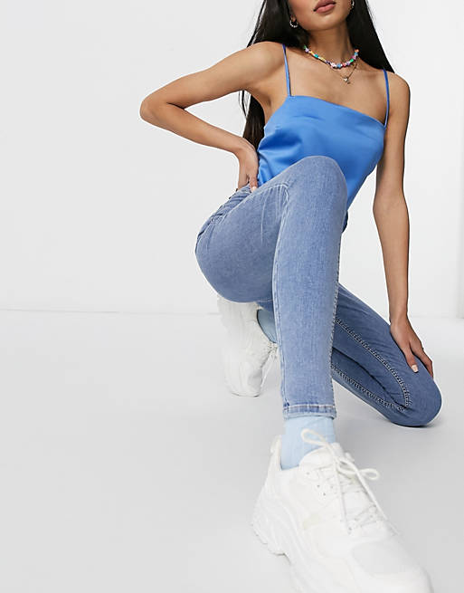  Topshop considered skinny stretch jeans in mid wash blue 