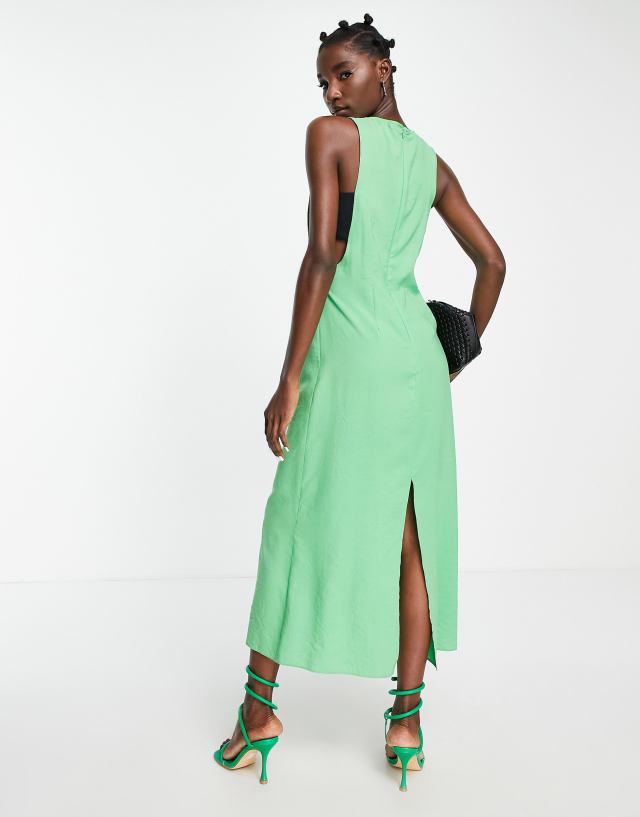 Topshop contrast black tab side midi dress in green