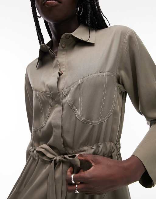 Topshop khaki cheap shirt dress