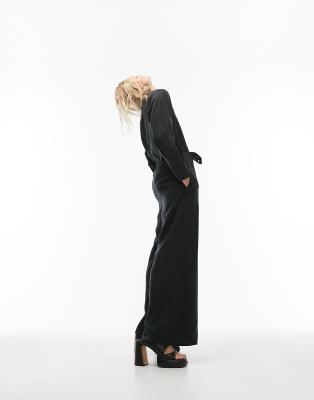 Topshop contrast bust stitch wide leg jumpsuit in black - ASOS Price Checker