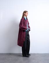 Topshop contrast collar longline shacket in burgundy