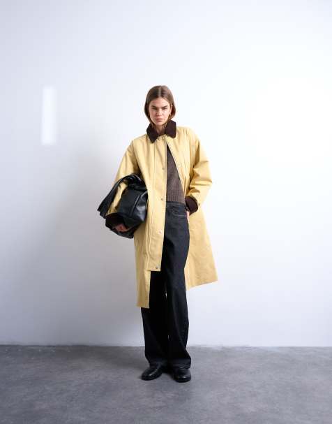 Topshop contrast collar longline shacket in mustard - view 1