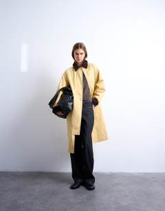 Contrast collar longline shacket in mustard