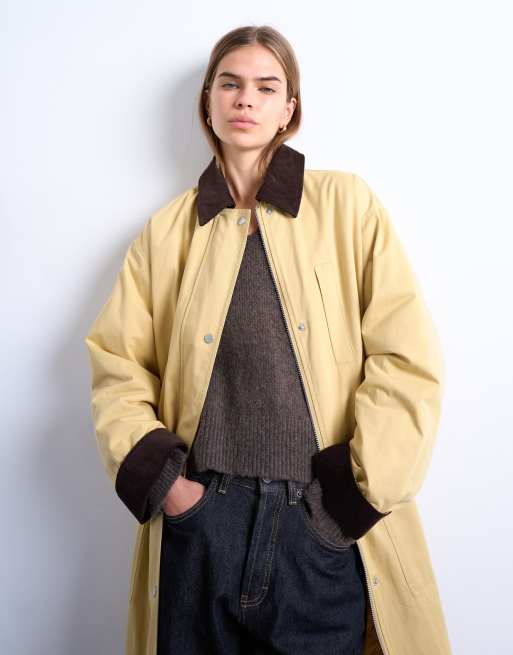 Topshop contrast collar longline shacket in mustard, 3 of 4