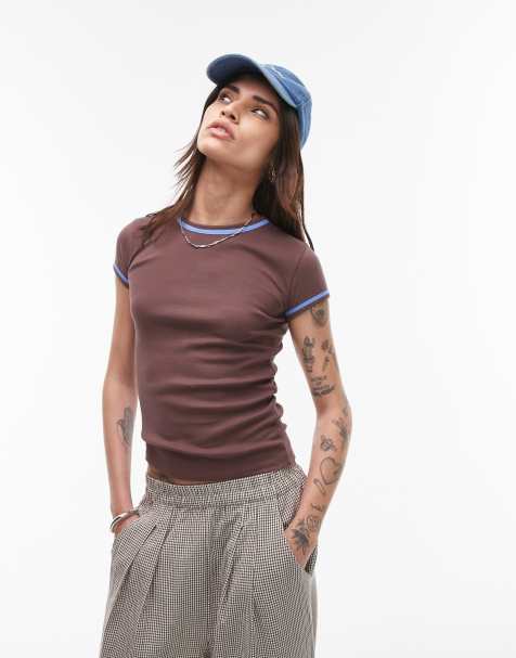 Topshop contrast everyday tee in brown - view 1