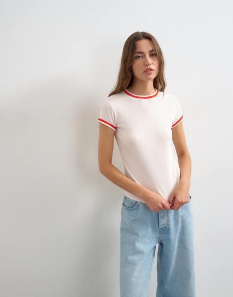 Topshop contrast everyday tee in light pink - view 1