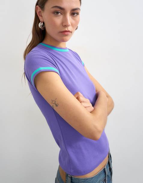 Topshop contrast everyday tee in purple - view 1