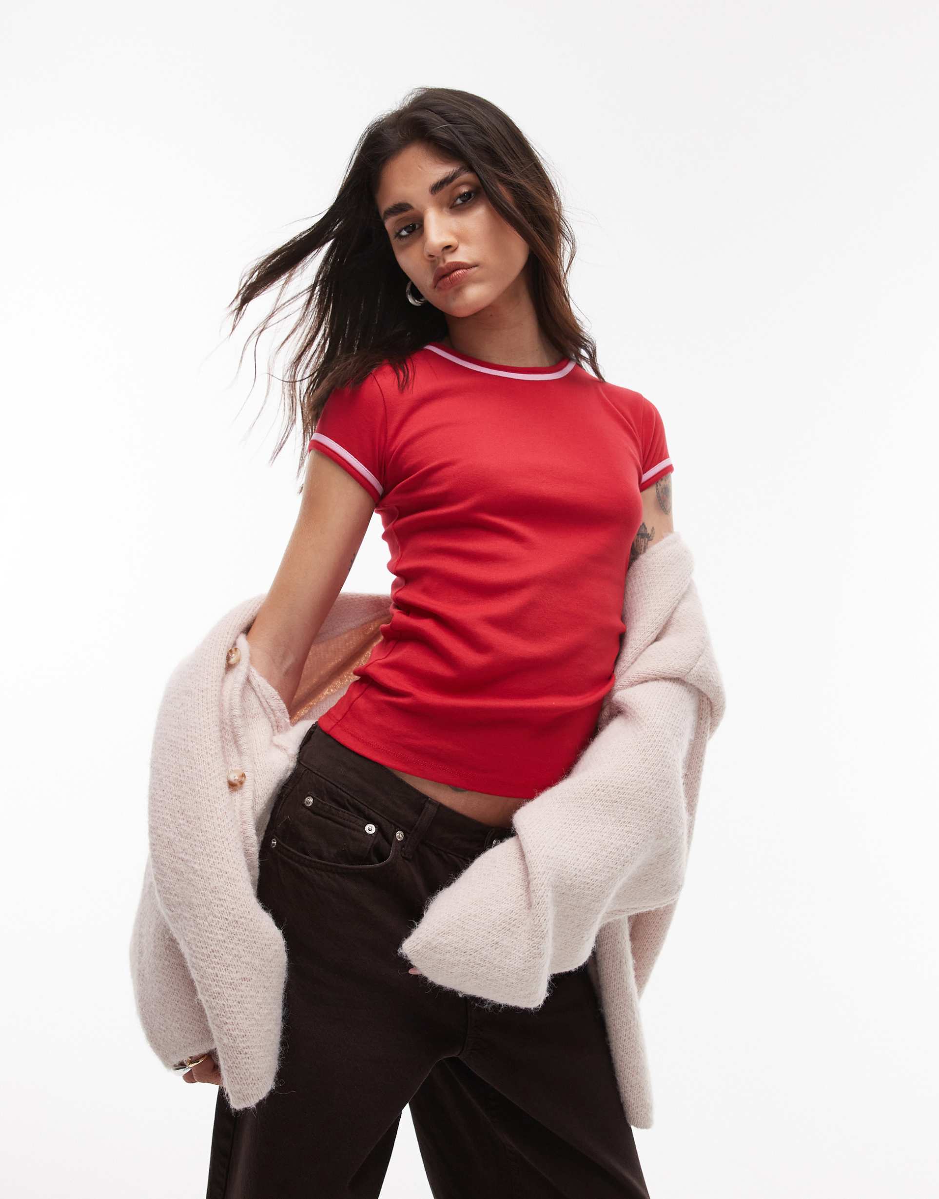topshop contrast everyday tee in red
