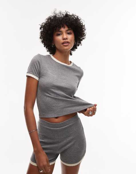 Topshop contrast frill edge everyday tee in grey marl