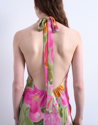 Topshop Contrast Layered Halter Neck Midi Dress In Multi