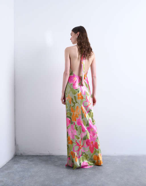 Topshop contrast layered halter neck midi dress in floral print | ASOS