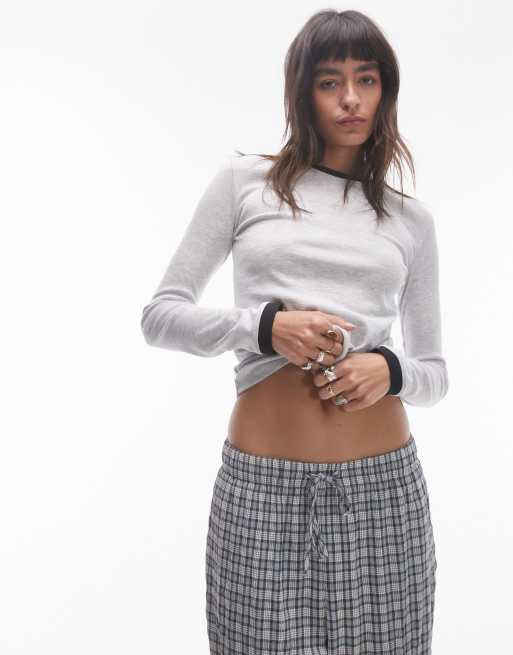 Topshop contrast long sleeve everyday tee in gray heather