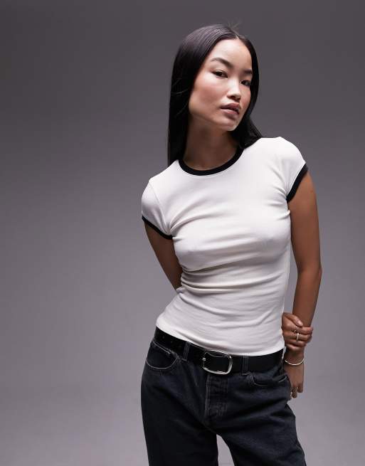 Topshop longline contrast neck everyday tee in white