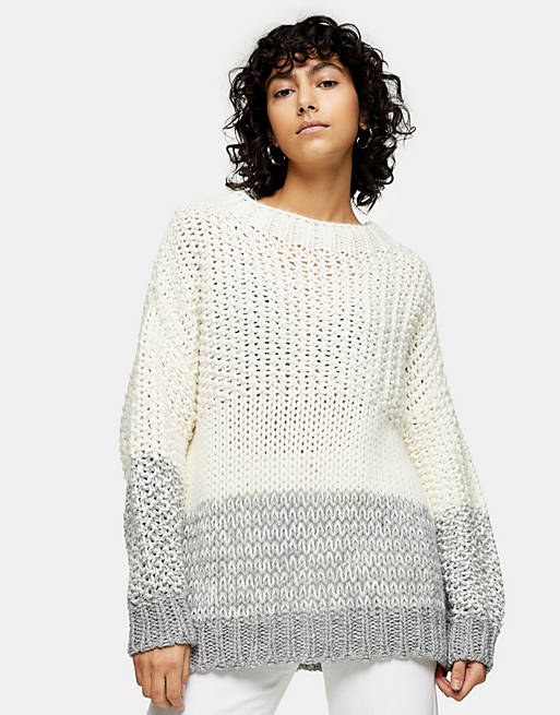 Topshop contrast panel jumper in white & grey