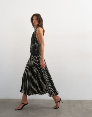 Topshop Contrast Print Beaded Strap Maxi Dress In Black