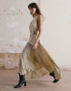 Contrast print beaded strap maxi dress in sketchy floral and stripe