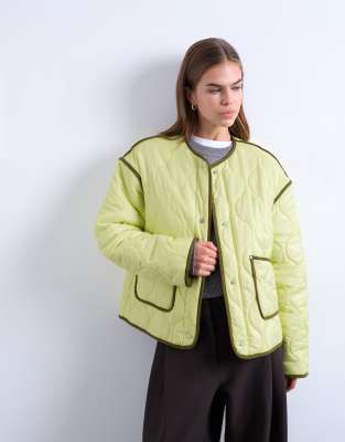 Topshop Contrast Quilted Liner Jacket In Green
