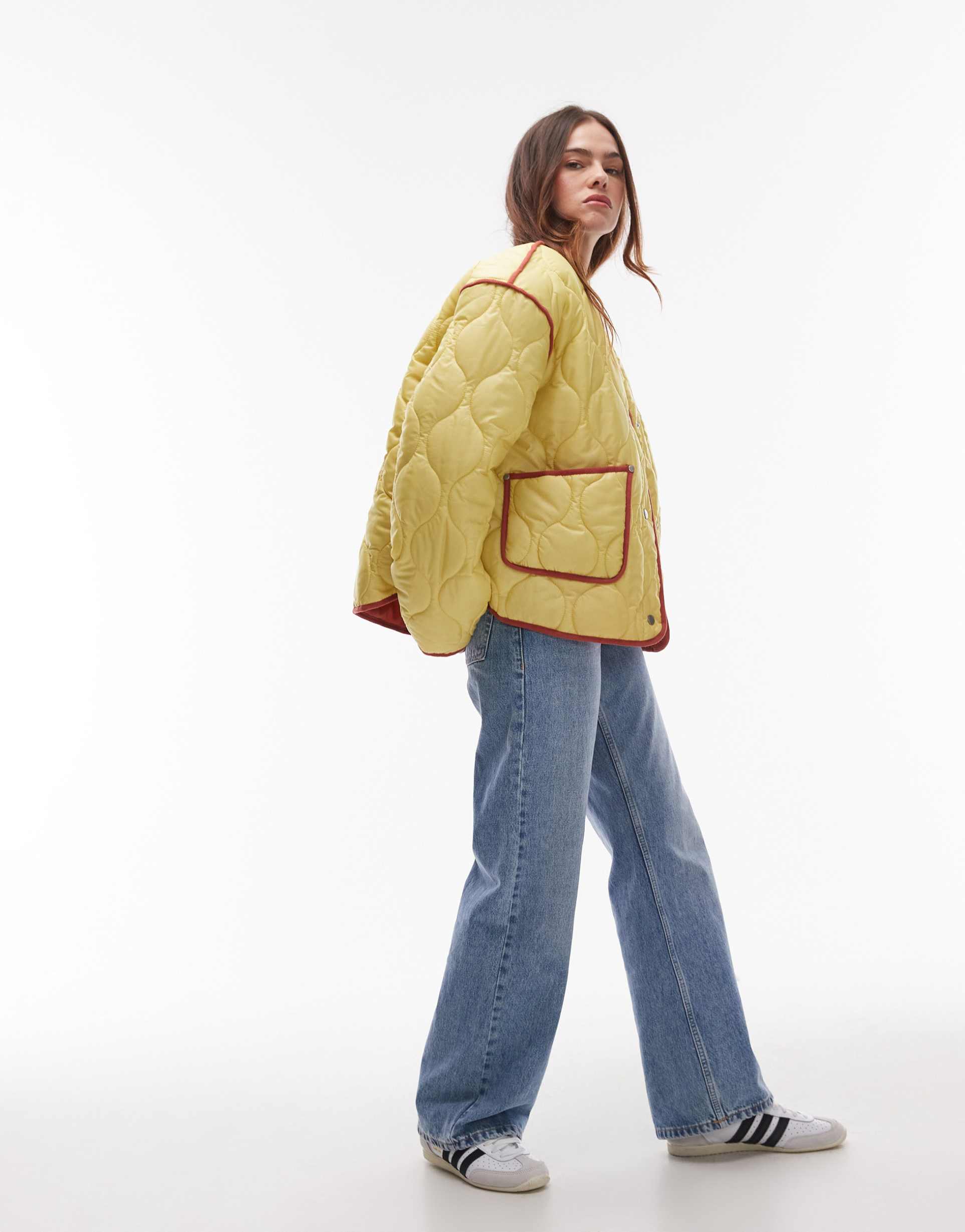 topshop contrast quilted liner jacket in yellow