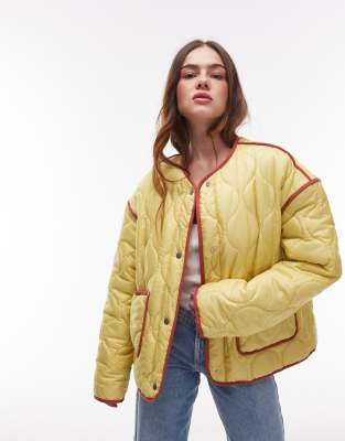 Topshop Contrast Quilted Liner Jacket In Yellow