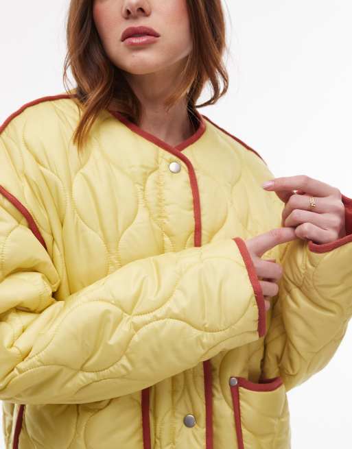 Topshop contrast quilted liner jacket in yellow