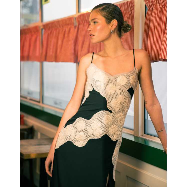 topshop black white dress contrast raffia insert midi slip in woven viscose fabric oh polly maxi gown WIINXX Girl child Professional Size:36 Regular Jacket