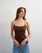 Topshop contrast rib scoop skinny strap vest in chocolate brown