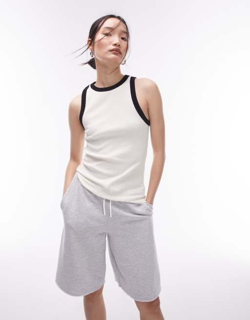 Topshop contrast rib slim singlet in off white