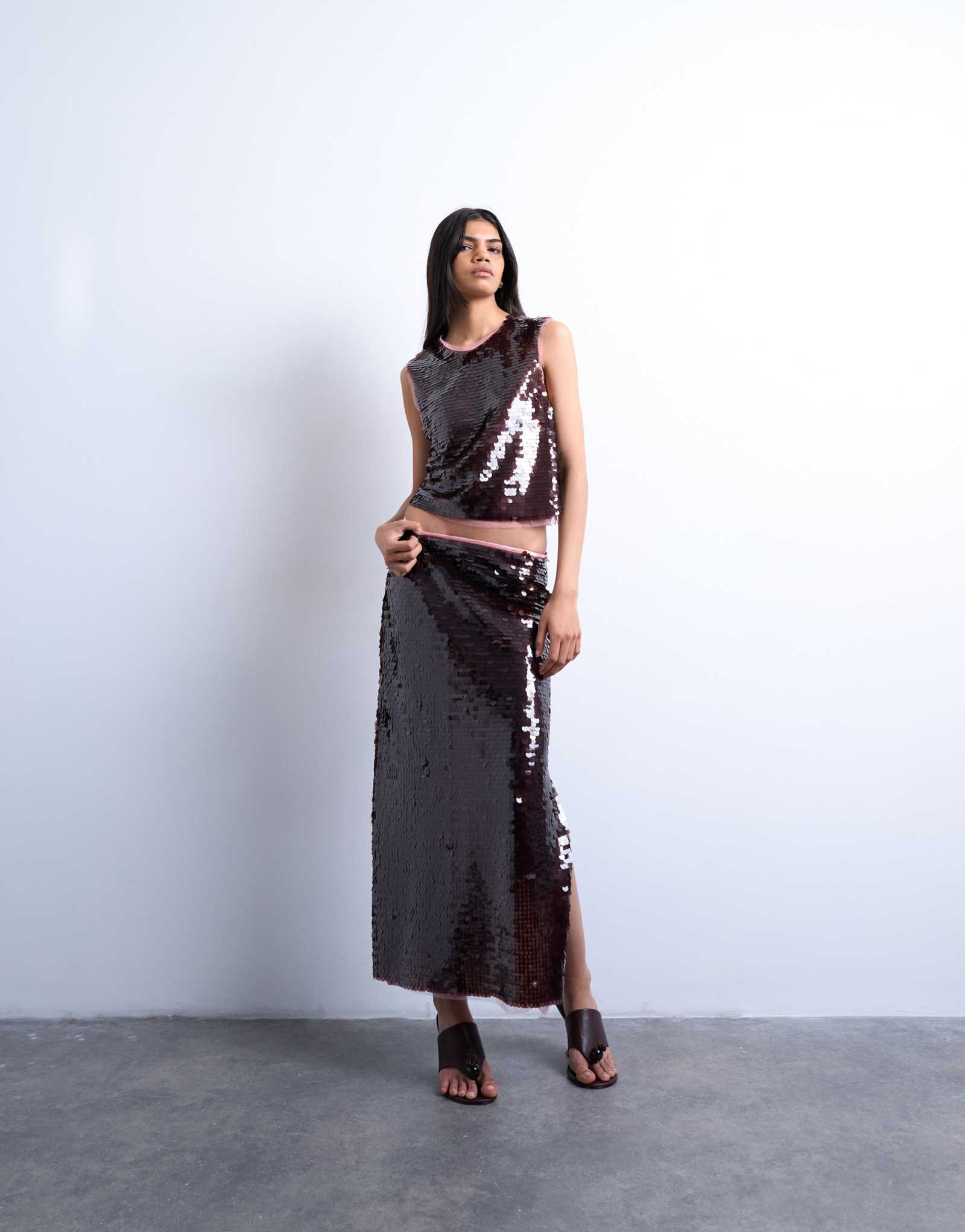 Юбка мидакси с контрастными блестками от Topshop винного цвета - часть комплекта