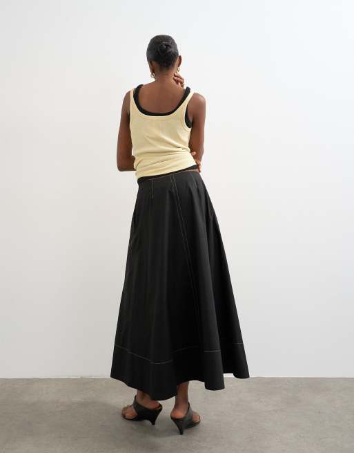Topshop contrast stitch full circle skirt in black, 3 of 5
