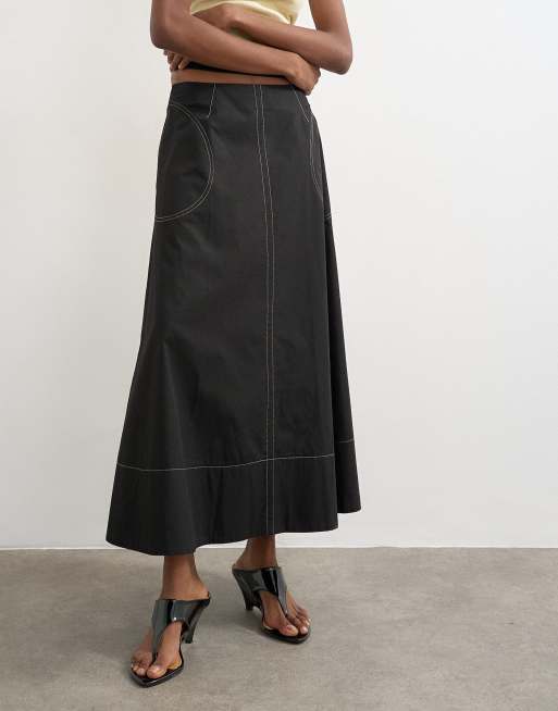 Topshop contrast stitch full circle skirt in black, 5 of 5