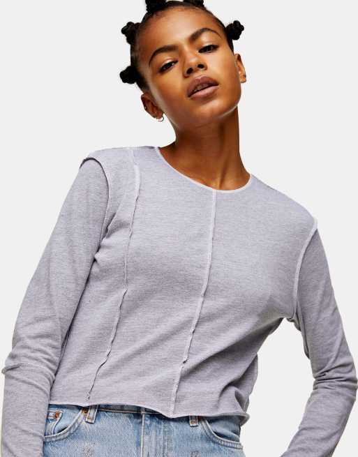 contrast stitch long sleeve top in gray ASOS