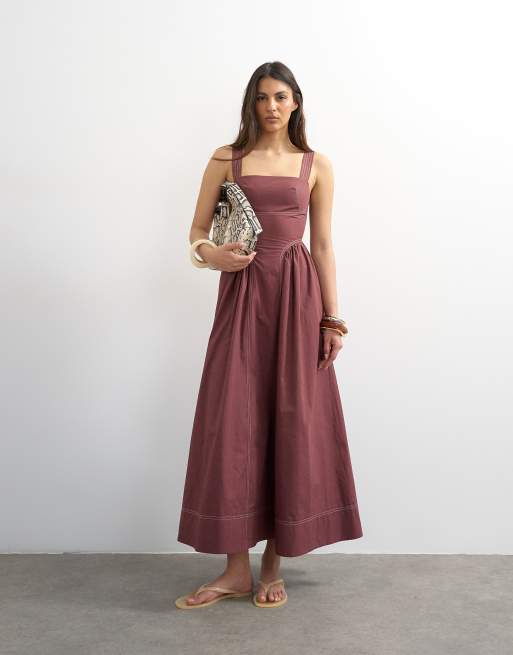 Topshop contrast stitch maxi sundress in plum, 2 of 4