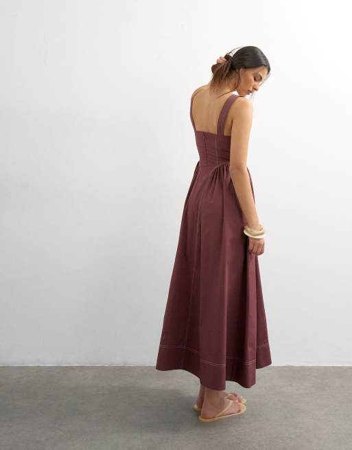 Topshop contrast stitch maxi sundress in plum, 4 of 4
