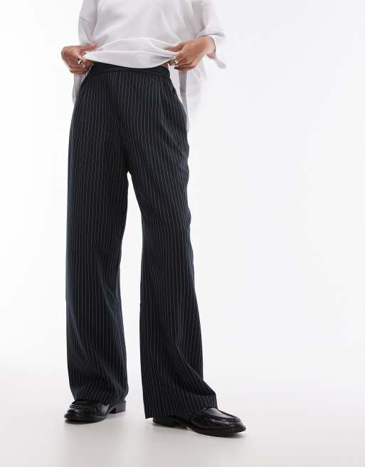 Topshop contrast stitch pinstripe jogger in navy