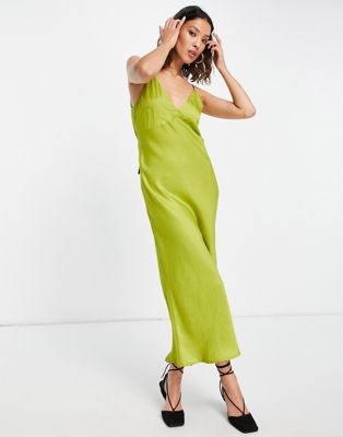 Topshop contrast straps open back satin occasion slip dress in chartreuse  - ASOS Price Checker