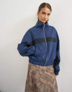 Contrast stripe funnel neck track jacket in navy
