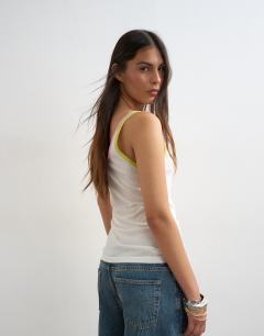 Model wearing Contrast trim sheer vest top in white