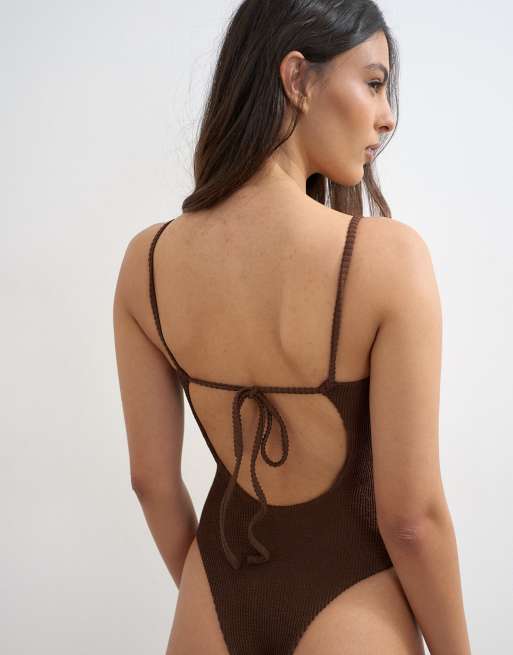 Topshop - Cooper - Chokoladebrun badedragt med firkantet hals, 2 af 4