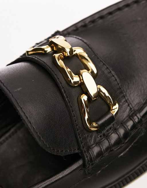 Topshop Cooper leather loafer with gold trim in black, 4 of 4