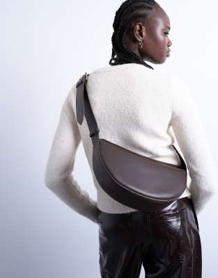 Topshop - Cooper - Sac bandoulière en cuir véritable - Chocolat-Brown