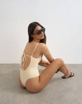 Topshop Cooper square neck swimsuit in white