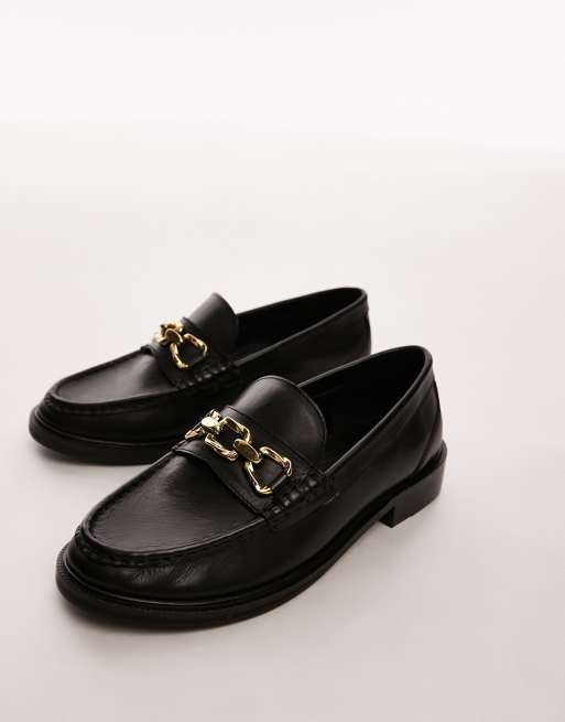 Topshop – Cooper – Svarta loafers i läder med gulddetaljer, 2 av 4